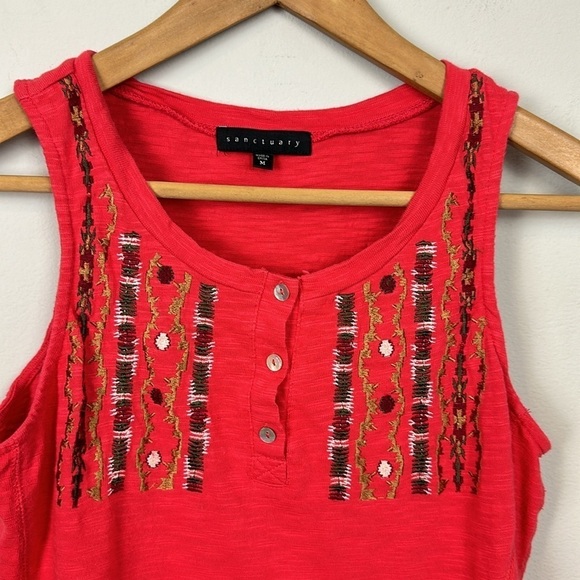 Sanctuary Red Slub Embroidered Tank Top Sz M - Picture 3 of 8